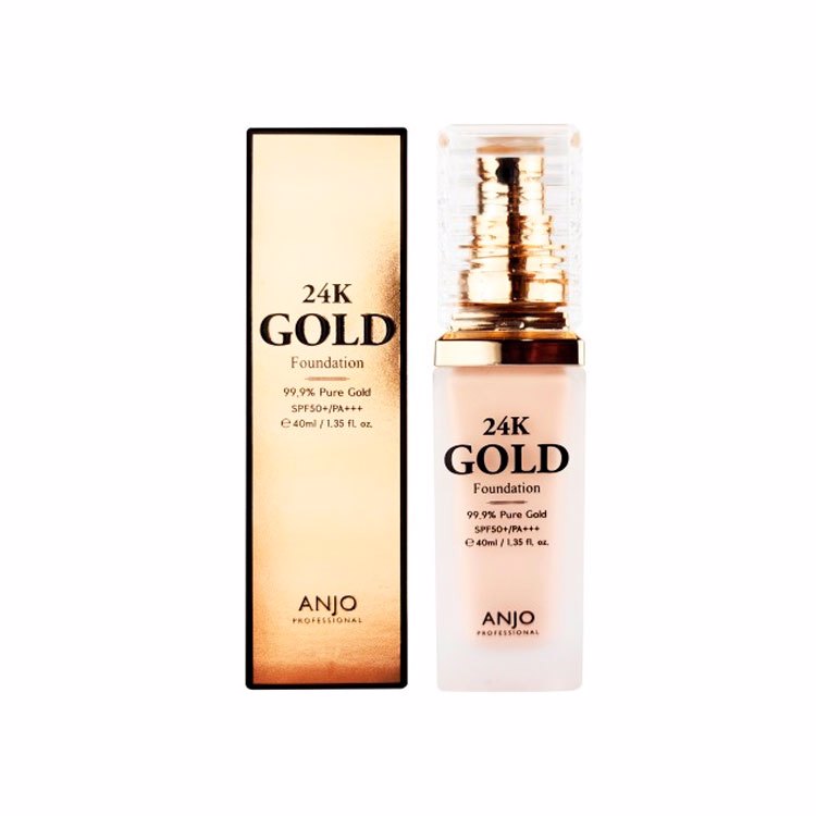 ANJO PROFESSIONAL 24K GOLD FOUNDATION #23 NATUAL BEIGE 40ml, Профессиональная тональная основа 24k золотом #23 Натуральный бежевый
