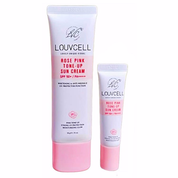 LOUVCELL ROSE PINK TONE UP SUN CREAM (50gr+10gr), Розовый тонизирующий солнцезащитный крем (50гр+10гр)