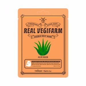 FORTHESKIN SUPER FOOD REAL VEGIFARM DOUBLE SHOT MASK ALOE (10ea), Питательная успокаивающая маска для лица с экстрактом алоэ (10шт)