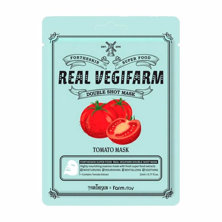 FORTHESKIN SUPER FOOD REAL VEGIFARM DOUBLE SHOT MASK TOMATO (23mlx10ea), Питательная отбеливающая маска для лица с экстрактом томата (23млx10шт)
