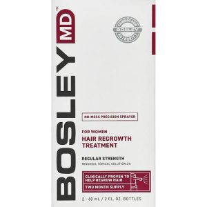 BOSLEY Hair Regrowth Treatment, Спрей с миноксидилом 2% для восстановления роста волос у женщин, 2x60ml