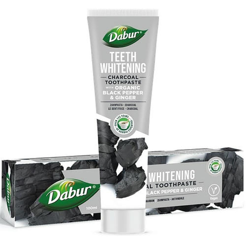 Зубная паста с органическим с перцем и имбирем, Dabur Teeth Whitening Charcoal Toothpaste