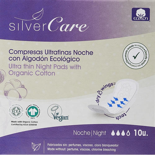 Silver Care Night Ultra Sanitar Organic Cotton, Гигиенические ночные прокладки, 10шт