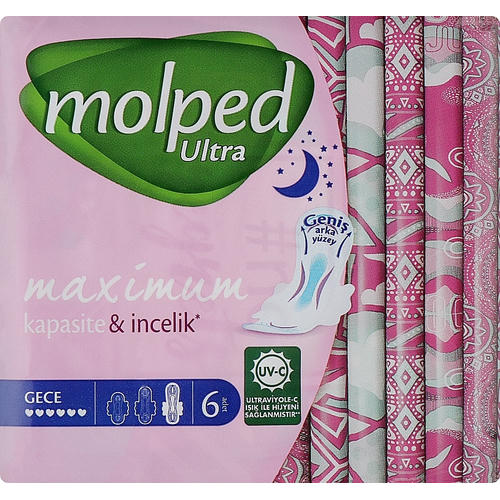 Molped, Гигиенические прокладки Ultra Night, 6 капель, 6 шт