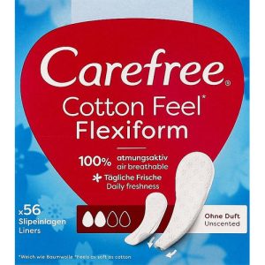 Carefree Cotton FlexiForm Unscented, Гигиенические ежедневные гибкие прокладки без запаха, 56 шт