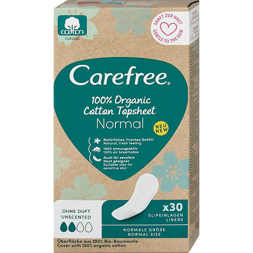 Carefree 100% Organic Cotton Normal, Гигиенические ежедневные прокладки, 30 шт