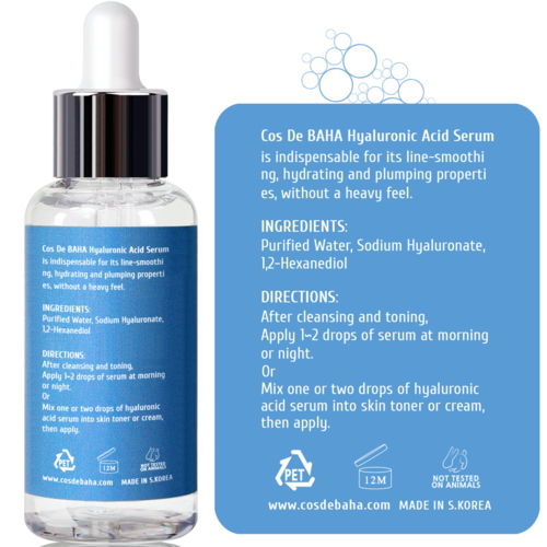 Cos De BAHA Сыворотка увлажняющая с гиалуроновой кислотой - Hyaluronic acid serum (HS), 60мл — изображение 4
