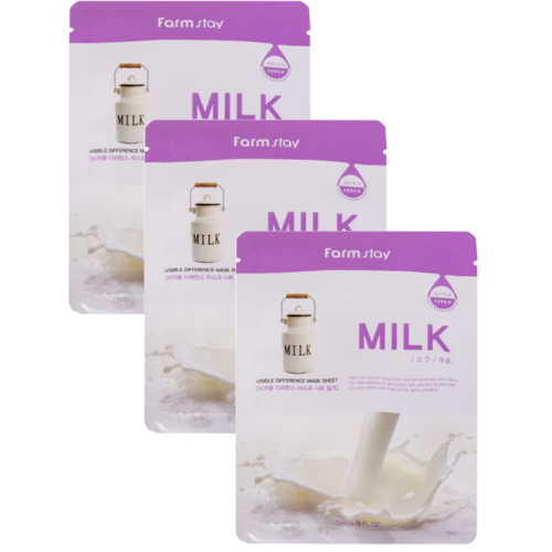 FarmStay Набор тканевых масок с молочными протеинами - Visible difference mask sheet milk, 3шт