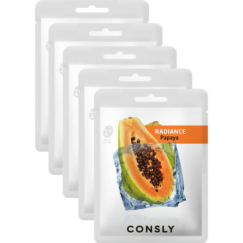 Consly Маска тканевая с экстрактом папайи - Papaya radiance mask pack, 5шт*20мл