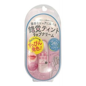 Sana Бальзам для губ увлажняющий «нежный розовый, тон 01» - Bare skin day flawless nude lip, 1шт