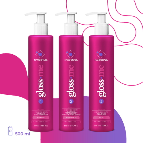 NANO BRAZIL, Набор для волос GLOSS ME (шаг 1 + шаг 2 + шаг 3), 3х500 мл