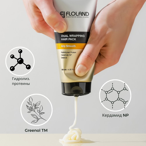 Floland Питательная маска для поврежденных волос Airy Smooth Dual Wrapping Hair Pack 120 мл — изображение 3