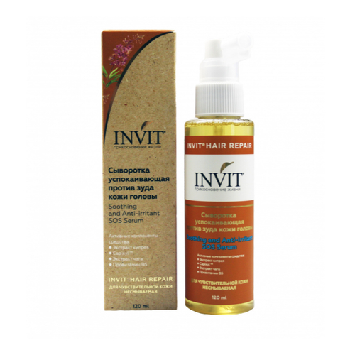 INVIT, Сыворотка успокаивающая против зуда кожи головы Soothing and Anti-irritant SOS Serum, 120 мл