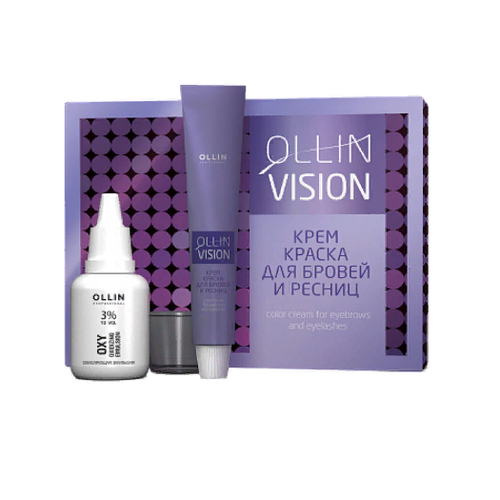 OLLIN, Крем-краска для бровей и ресниц в наборе (черный) Vision black, 20*20 мл