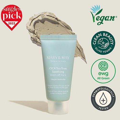 Mary&May Успокаивающая глиняная маска CICA TeaTree Soothing Wash off Pack 30гр