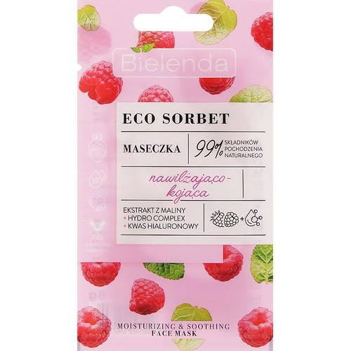 Bielenda Eco Sorbet Moisturizing & Soothing Face Mask - Маска для лица с экстрактом малины, 8 г.