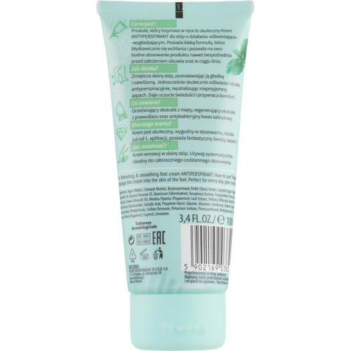 Bielenda Minty Fresh Foot Care Antiperspirant Refreshing & Smoothing Cream - Крем-антиперспирант для ног, освежающий и разглаживающий, 100 мл. — изображение 2