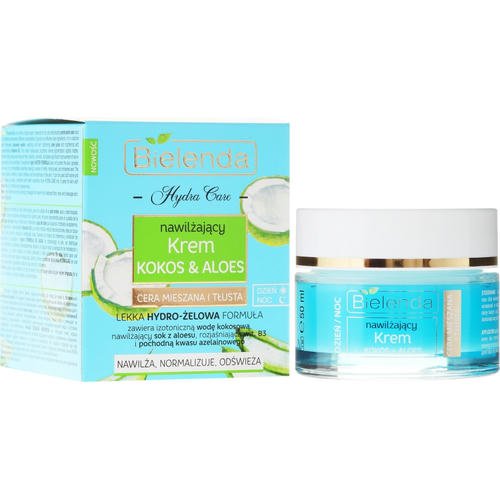 Bielenda Hydra Care Moisturizing Face Cream Coconut and Aloe Vera - Увлажняющий крем "Кокос и алоэ" для комбинированной и жирной кожи, 50 мл. — изображение 2