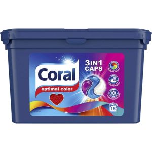 Капсулы для стирки цветных вещей Coral Allin1 caps Optimal Color 18 шт