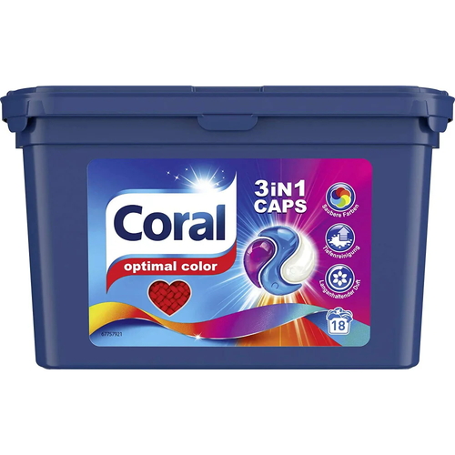 Капсулы для стирки цветных вещей Coral Allin1 caps Optimal Color 18 шт
