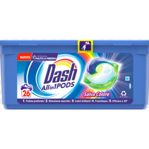 Капсулы для стирки цветного белья Dash All in 1 Pods Salva Colore, 26 капсул