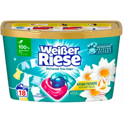 Капсулы для стирки универсальные Wei_er Riese Universal Trio-Caps AromaTherapy Essentials аромат Лотос и белая лилия 18 шт
