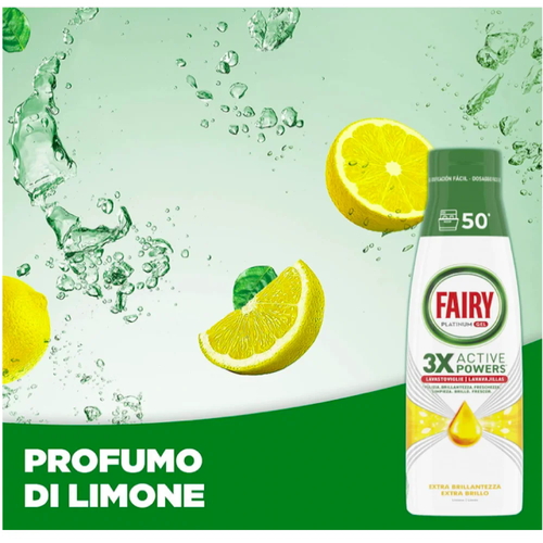 Гель-концентрат для мытья посуды в посудомоечной машине Fairy Platinum Gel 3 active powers лимон 50 доз 1 л — изображение 2