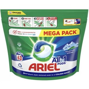 Капсулы для стирки универсального белья Ariel Alpin Pods 3в1 63 шт