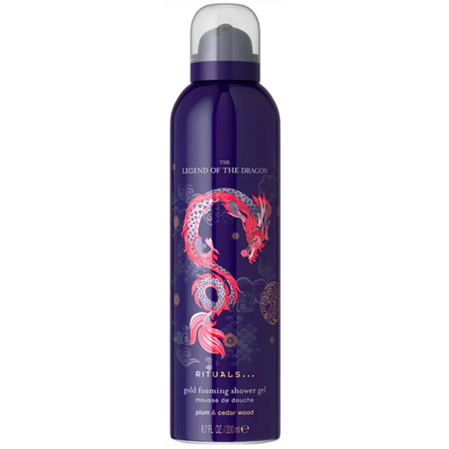 Золотая гель-пена для душа Rituals Legend of Dragon Gold Foaming Shower Gel Mousse de Douche Plum & Cedar Wood "Легенда о Драконе" с ароматом кедра и сочной сливы, 200 ml