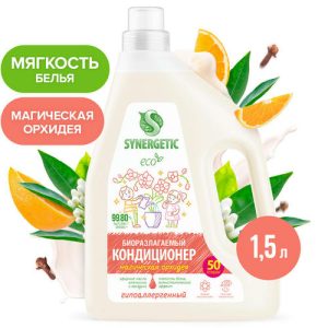 Кондиционер-ополаскиватель для белья SYNERGETIC 'Магическая орхидея' гипоаллергенный, биоразлагаемый, 1,5л