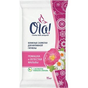 Салфетки влажные для интимной гигиены OLA! 15шт ромашка и лепестки мальвы