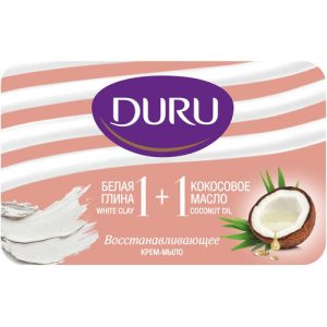 Крем-мыло кусковое 1+1 Белая глина и Кокосовое масло Duru 80гр