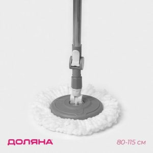 Швабра плоская Доляна, комплектующие к набору, телескопическая стальная ручка 80-115 см, насадка из микрофибры 87x16 см, цвет серый