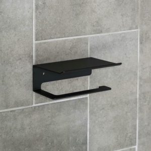 Держатель для туалетной бумаги с полочкой 6,5x16x11,5 см, цвет чёрный