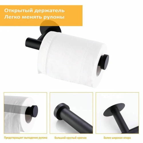 Держатель для туалетной бумаги Штольц St_lz, 16,2x2,5x9,5 см, нержавеющая сталь, цвет чёрный — изображение 2