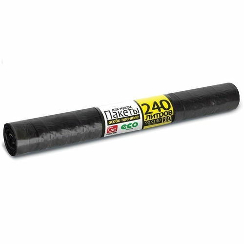 Мешки для мусора 240 л, 40 мкм, 90x140 см, ПВД, 10 шт, цвет чёрный