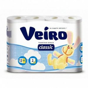 Туалетная бумага Veiro Classic, 2 слоя, 12 рулонов, белая