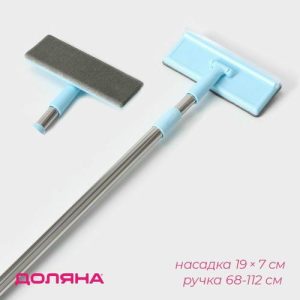 Окномойка с насадкой велюр Доляна, стальная телескопическая ручка, сгон силикон, 19x7x68(112) см, цвет МИКС