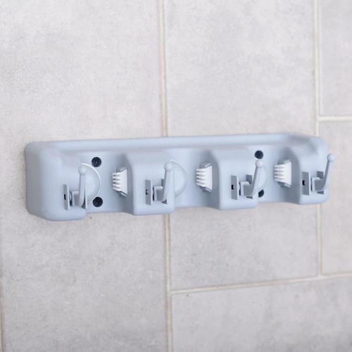 Держатель для уборочного инвентаря с крючками Доляна, 26x6x10 см, цвет серый — изображение 2
