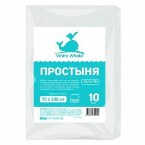 Простыня White Whale, 70x200 см, эконом, спанлейс, 35 г/м2, 10 шт