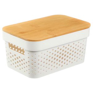 VETTA Корзина для хранения с бамбуковой крышкой Идиллия, 26,5x18x12,5см, пластик/бамбук