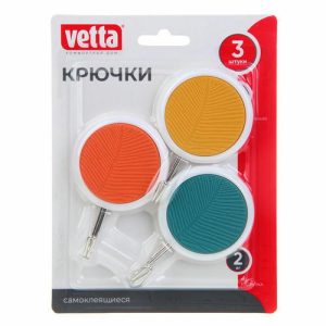 VETTA Крючки самоклеящиеся, круглые, 3шт, 3 цвета