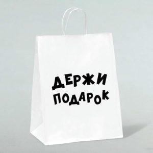 Пакет подарочный с приколами, крафт «Держи подарок», белый, 24 х 10,5 х 32 см - 1 шт.