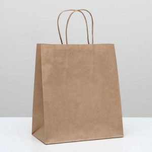 Пакет крафт без печати, круглая ручка 22 х 12 х 28 см - 20 шт.