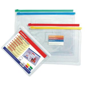Папка-конверт на ZIP-молнии А5, 140 мкм, ErichKrause PVC Zip Pocket, до 100 листов, прозрачная, микс - 12 шт.